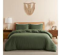 DAPU 100% Linen Olive Green Duvet Cover Set - Pure Natural French Flax Linen with 8 Corner Ties and Zipper Closure Soft Breathable Durable for Hot Sleepers 1 Duvet Cover 2 Pillowcases (King)