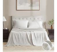 DAPU Linen Sheets Full,Yarn Dyed Striped Pattern 100% Washed Linen Bedding with Envelope Closure,4PCs Soft Linen Sheets Set,Thin Stripe Weaved Pattern in Off-White & Grey,Full Size
