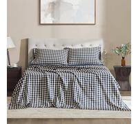 DAPU Linen Sheets Queen,Yarn Dyed Gingham Check Plaid 100% Washed Linen Bedding with Envelope Closure,4 PCs Soft Linen Sheets Set,Geometric Checkered Pattern in Navy Blue & White,Queen Size