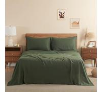 DAPU Pure Linen Duvet Cover Set, 100% French Linen from Normandy, Breathable and Durable for Hot Sleepers, 3 Piece Set - 1 Flat Sheet, 1 Pillowcase (Olive Green, Queen)