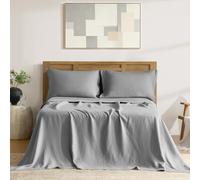 DAPU Pure Linen Sheets Set, 100% French Linen from Normandy, Breathable and Durable for Hot Sleepers, 4 Pcs Set - 1 Flat Sheet, 1 Fitted Sheet, 2 Pillowcases (Earl Gray, King)