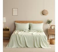 DAPU Pure Linen Sheets Set, 100% French Linen from Normandy, Breathable and Durable for Hot Sleepers, 4 Pcs Set - 1 Flat Sheet, 1 Fitted Sheet, 2 Pillowcases (Light Green, Queen)
