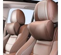 Dapucarin Car Headrest Pillow 100% Memory Foam, Breathable Removable Leather Cover, Premium Seat Support Head Neck Cushion for Driving Travel Home Office, Brown, 2 Pack