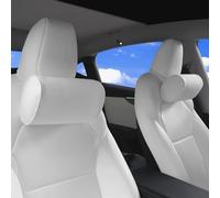 Dapucarin Car Headrest Pillow for Driving - Luxury Leather 100% Memory Foam, Ergonomic Neck Support - Universal Fit Head Rest Travel Pillow for Most Cars, Home & Office, White, 2 Pack