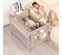 Dapue 5-in-1 Baby Playard - Portable Crib, Bassinet, Bedside Sleeper, Changing Table & Playpen | Breathable Mesh | Safe & Foldable for Newborns to Toddlers (Beige)