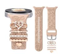 DaQin Flower Engraved Bands Compatible with Samsung Galaxy Watch 8 Band 40mm 44mm/Galaxy Watch 8 Classic 46mm, Soft Silicone Replacement Strap with Fancy Decorative Charms Accessories for Women