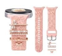 DaQin Flower Engraved Bands Compatible with Samsung Galaxy Watch 8 Band 40mm 44mm/Galaxy Watch 8 Classic 46mm, Soft Silicone Replacement Strap with Fancy Decorative Charms Accessories for Women