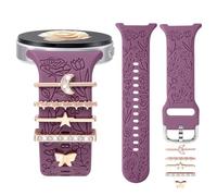 DaQin Flower Engraved Bands Compatible with Samsung Galaxy Watch 8 Band 40mm 44mm/Galaxy Watch 8 Classic 46mm, Soft Silicone Replacement Strap with Fancy Decorative Charms Accessories for Women