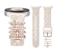 DaQin Flower Engraved Bands Compatible with Samsung Galaxy Watch 8 Band 40mm 44mm/Galaxy Watch 8 Classic 46mm, Soft Silicone Replacement Strap with Fancy Decorative Charms Accessories for Women