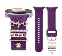DaQin Flower Engraved Bands Compatible with Samsung Galaxy Watch 8 Band 40mm 44mm/Galaxy Watch 8 Classic 46mm, Soft Silicone Replacement Strap with Fancy Decorative Charms Accessories for Women