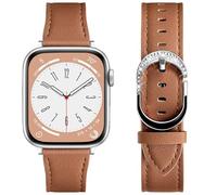 DaQin Leather Band Compatible with Apple Watch Bands for Women 40mm 38mm 41mm 42mm, Premium Full-Grain Leather Band with Diamond Buckle Design for iWatch Band Series 11 10 9 8 7 6 5 4 3 2 1 SE, Brown