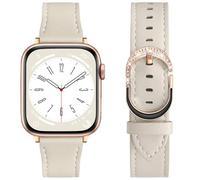 DaQin Leather Band Compatible with Apple Watch Bands for Women 40mm 38mm 41mm 42mm, Premium Full-Grain Leather Band with Diamond Buckle Design for iWatch Series 11 10 9 8 7 6 5 4 3 2 1 SE, Starlight