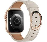 DaQin Leather Band Compatible with Apple Watch Bands for Women 44mm 42mm 45mm 46mm, Premium Full-Grain Leather Band with Diamond Buckle Design for iWatch Series 11 10 9 8 7 6 5 4 3 2 1 SE, Starlight