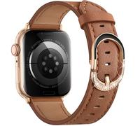 DaQin Leather Band Compatible with Apple Watch Bands for Women 44mm 42mm 45mm 46mm, Premium Full-Grain Leather Band with Diamond Buckle Design for iWatch Band Series 11 10 9 8 7 6 5 4 3 2 1 SE, Brown