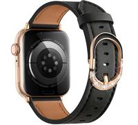 DaQin Leather Band Compatible with Apple Watch Bands for Women 44mm 42mm 45mm 46mm, Premium Full-Grain Leather Band with Diamond Buckle Design for iWatch Band Series 11 10 9 8 7 6 5 4 3 2 1 SE, Black