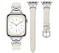 DaQin Slim Leather Band Compatible with Apple Watch Bands 44mm 42mm 45mm 46mm for Women, Dressy Leather Strap with Designer Metal Buckle for iWatch Bands Series 10 9 8 7 6 5 4 3 2 1 SE,Starlight