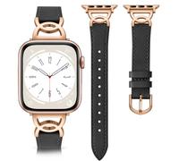 DaQin Slim Leather Band Compatible with Apple Watch Bands 44mm 42mm 45mm 46mm for Women, Dressy Leather Strap with Designer Metal Buckle for iWatch Bands Series 10 9 8 7 6 5 4 3 2 1 SE,Black