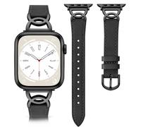 DaQin Slim Leather Band Compatible with Apple Watch Bands 44mm 42mm 45mm 46mm for Women, Dressy Leather Strap with Designer Metal Buckle for iWatch Bands Series 10 9 8 7 6 5 4 3 2 1 SE,Black