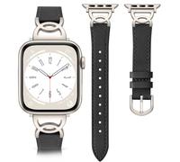 DaQin Slim Leather Band Compatible with Apple Watch Bands for Women 40mm 38mm 41mm 42mm, Dressy Leather Strap with Designer Metal Buckle for iWatch Bands Series 10 9 8 7 6 5 4 3 2 1 SE,Black