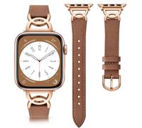 DaQin Slim Leather Band Compatible with Apple Watch Bands for Women 40mm 38mm 41mm 42mm, Dressy Leather Strap with Designer Metal Buckle for iWatch Bands Series 10 9 8 7 6 5 4 3 2 1 SE,Brown
