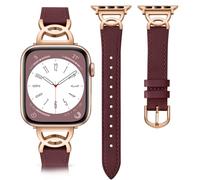 DaQin Slim Leather Band Compatible with Apple Watch Bands for Women 40mm 38mm 41mm 42mm, Dressy Leather Strap with Designer DC-shaped Buckle for iWatch Bands Series 11 10 9 8 7 6 5 4 3 2 1 SE,Wine
