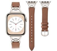 DaQin Slim Leather Band Compatible with Apple Watch Bands for Women 40mm 38mm 41mm 42mm, Dressy Leather Strap with Designer Metal Buckle for iWatch Bands Series 10 9 8 7 6 5 4 3 2 1 SE,Brown