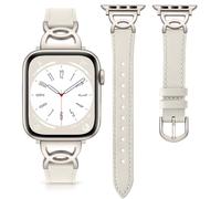 DaQin Slim Leather Band Compatible with Apple Watch Bands for Women 40mm 38mm 41mm 42mm, Dressy Leather Strap with Designer Metal Buckle for iWatch Bands Series 10 9 8 7 6 5 4 3 2 1 SE,Starlight