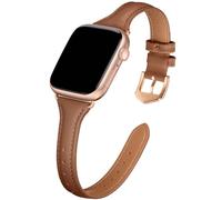 DaQin Slim Leather Band Compatible with Apple Watch Bands for Women 40mm 38mm 41mm,Top Grain Genuine Leather Strap Thin Replacement Wristband for Apple Watch Series 10 9 8 7 6 5 4 3 2 1 SE Ultra Brown