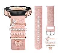 DaQin Soft Silicone Strap with Decorative Charms for Women, Engraved Floral Pattern Replacement Strap Compatible with Samsung Galaxy Watch 7/FE 6 5 4 40mm/44mm, Galaxy Active 2, Pink Butterfly, 20mm