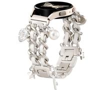DaQin Stylish Metal Band Compatible with Samsung Galaxy Watch 7 Band/FE 6 5 4 40mm 44mm,Galaxy Active 2, 20mm Watch Strap Pretty Chain for Samsung Watch Bands with Decorative Charms Accessories Women
