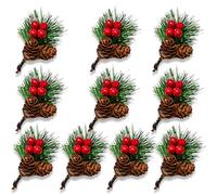 DAQUN 10 Pcs Artificial Christmas Flowers & Holly Sprigs with Pine Cones, Red Berries - Holly Leaves and Berries for Craft, Festive Decorations, Evergreen Foliage, DIY Wreaths, Holiday Home Arrangemen