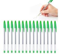 DAQUN 15 Pcs Green Ballpoint Pens, Plastic Biro, Secure Cap Writing Stick for Daily Journaling and Professional Use