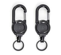 DAQUN 2 Pcs Retractable Keychain, Retractable Lanyard Black Badge Reel with 23.6 Inch Steel Cable Retractables ID Holder Lanyard for Office, Event, Outdoor, Key Ring with Secure Locking Clips
