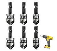 DAQUN 6 Pcs Countersink Drill Bit, Countersink Drill Bits, 1/4 Inch Hex Shank 12mm/16mm/19mm 5 Flute 90 Degree for Woodworking, Wood, Plywood, Mdf(2 of Each of Three Sizes)