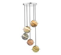 DAR Cygnus 5 Light Cluster Pendant Polished Chrome And Planet Style Glass