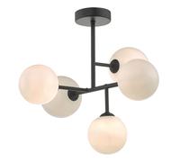 Dar Euan 5 Arm Semi Flush Ceiling Light - Black & White