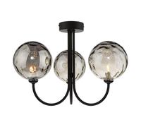 Dar Jared 3 Light Semi Flush With Smoked Glass - Matt Black