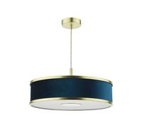 Dar Lighting Dar Alvaro 3 Light Ceiling Pendant Light In Brushed Brass with Blue Shade