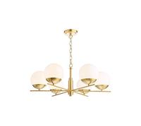 Dar Lighting Dar Bombazine 6 Arm Ceiling Pendant Light In Natural Brass Finish With Opal Glass Shades