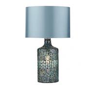 Dar Lighting Dar Guru Dual Light Table Lamp in Blue Mosaic Finish with Blue Faux Silk Drum Shade