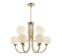 Dar Lighting Dar Indra 9 Light Ceiling Fitting in Brass Finish with Opal Glass Shades