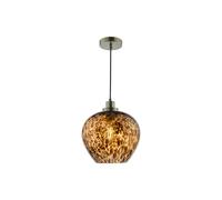 Dar Lighting Dar Leandra Glass Ceiling Pendant Light In Antique Brass Finish With Amber Glass