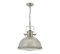 Dar Lighting Dar Peyton Single Light Ceiling Pendant in Satin Nickel Finish with Glass