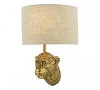 Dar Lighting Dar Raul Single Light Wall Fitting in Gold Effect Painted Finish Complete with Natural Linen Shade