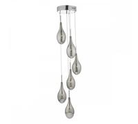Dar Lighting Dar Seta 6 Light Cluster Ceiling Pendant In Polished Chrome Finish With Smoked Glass Shades