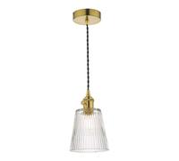 dar lighting Had0140-05 Hadano 1 Light Pendant Natural Brass With Ribbed Glass Shade