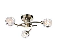 Dar Seattle 3 Light Glass Semi-Flush Ceiling Light - Antique Brass