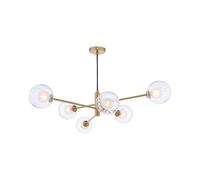 Dar Vignette 6 Arm Ceiling Pendant Light - Aged Brass with Clear Glass