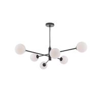 Dar Vignette 6 Arm Ceiling Pendant Light - Matt Black with Opal Glass