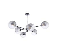 Dar Vignette 6 Arm Ceiling Pendant Light - Matt Black with Smoked Ribbed Glass